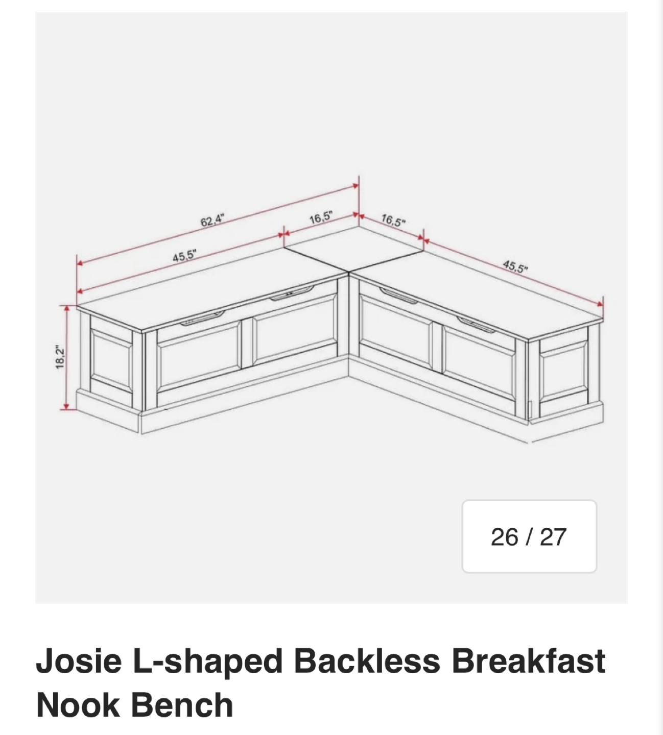 L-Shaped Backless Breakfast Nook Bench with Storage - photo 5