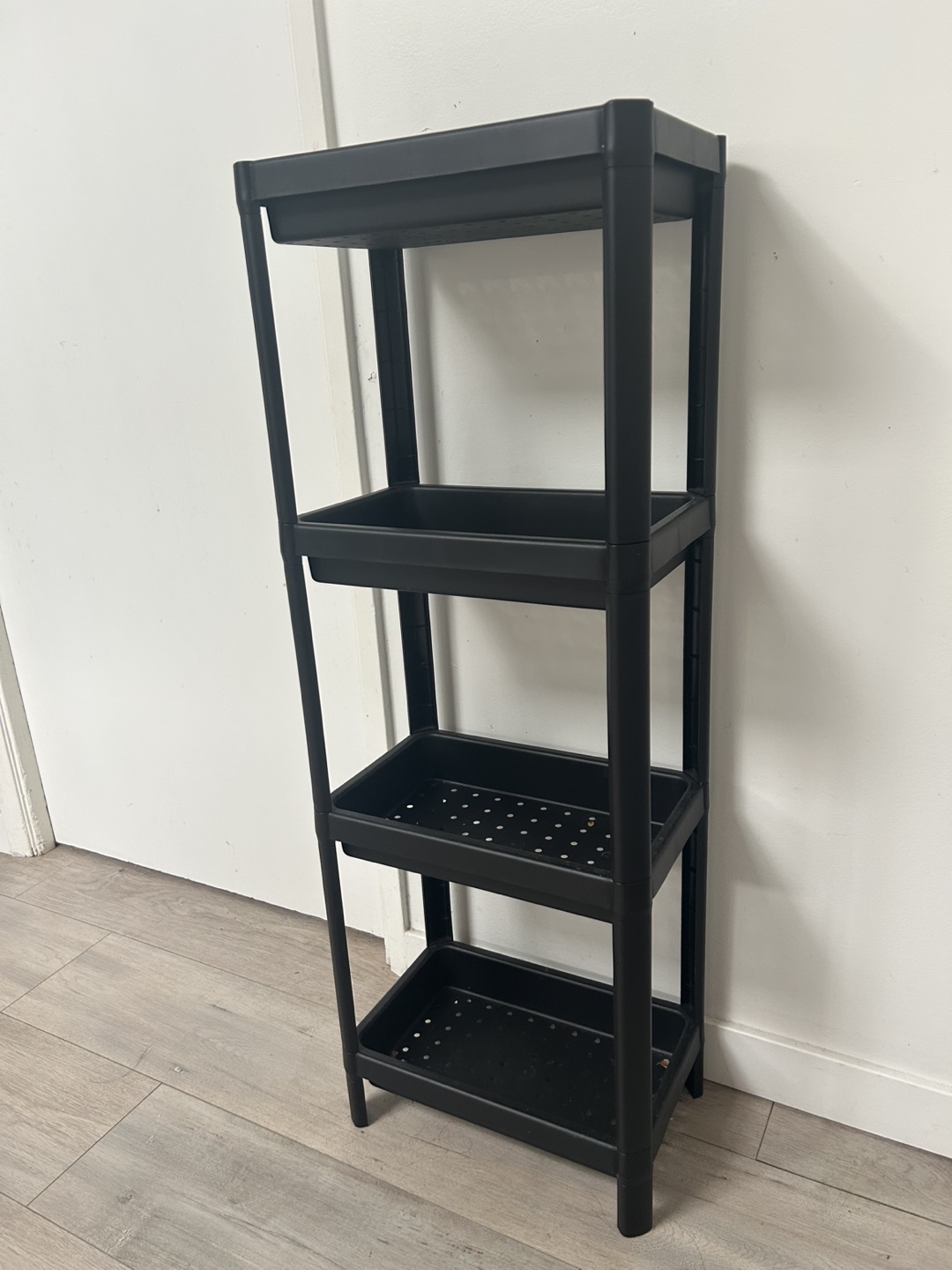 Black 4-Tier Plastic Shelf Organizer