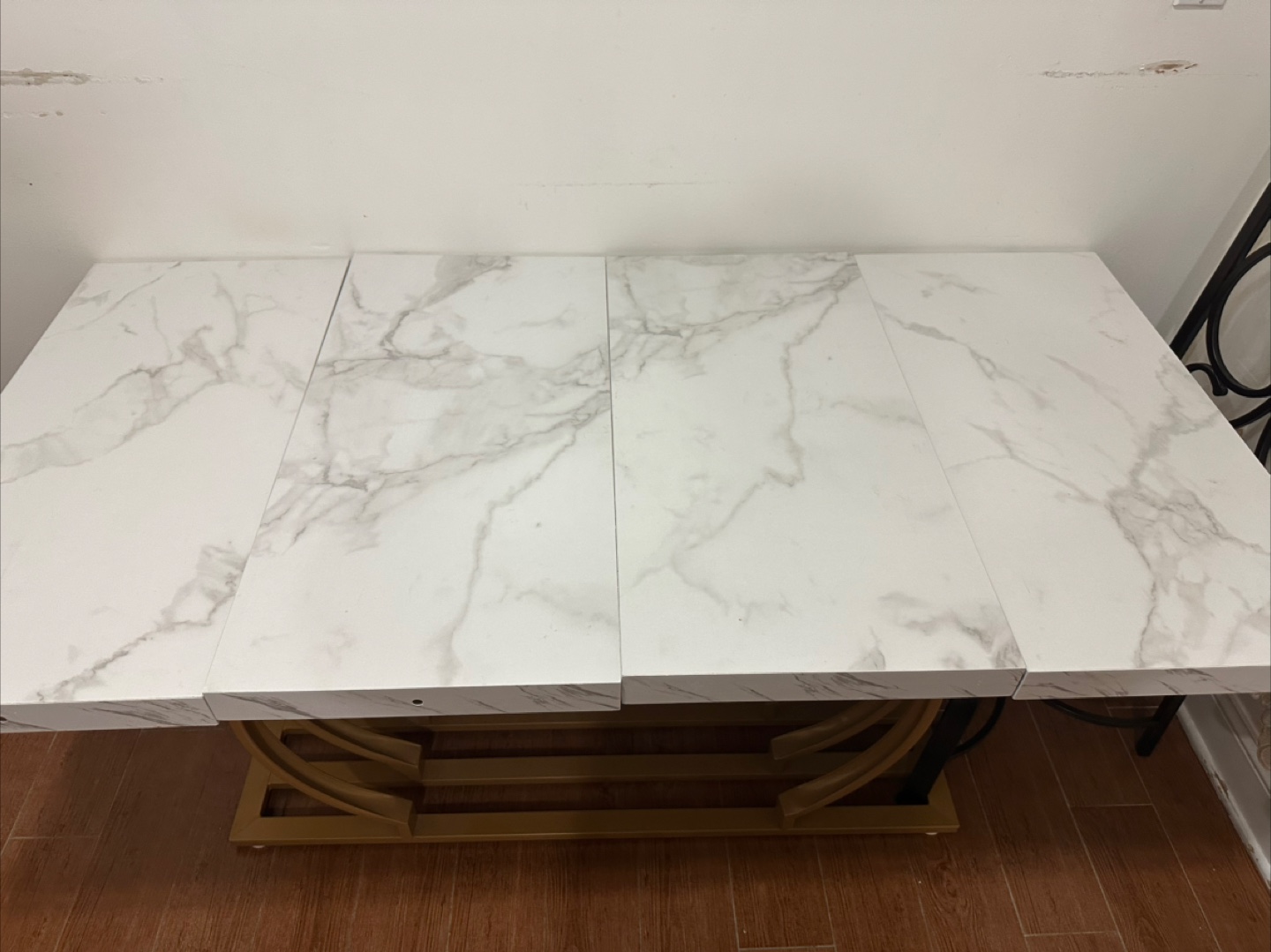 Extendable Dining Table with Marble Top and Gold Metal Base - photo 2