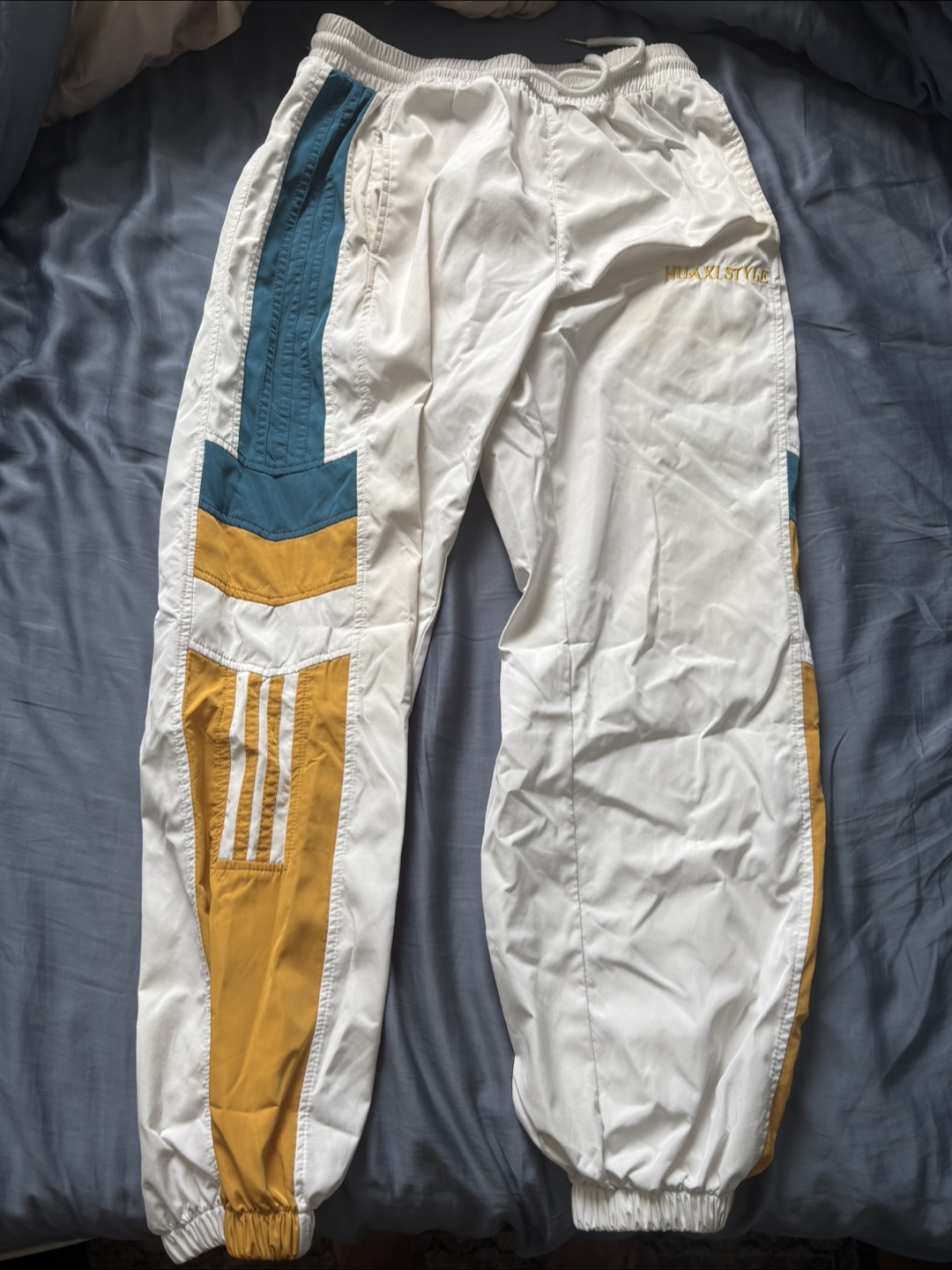 Huxley Style Track Pants - White, Gold, Teal - Size M - photo 2