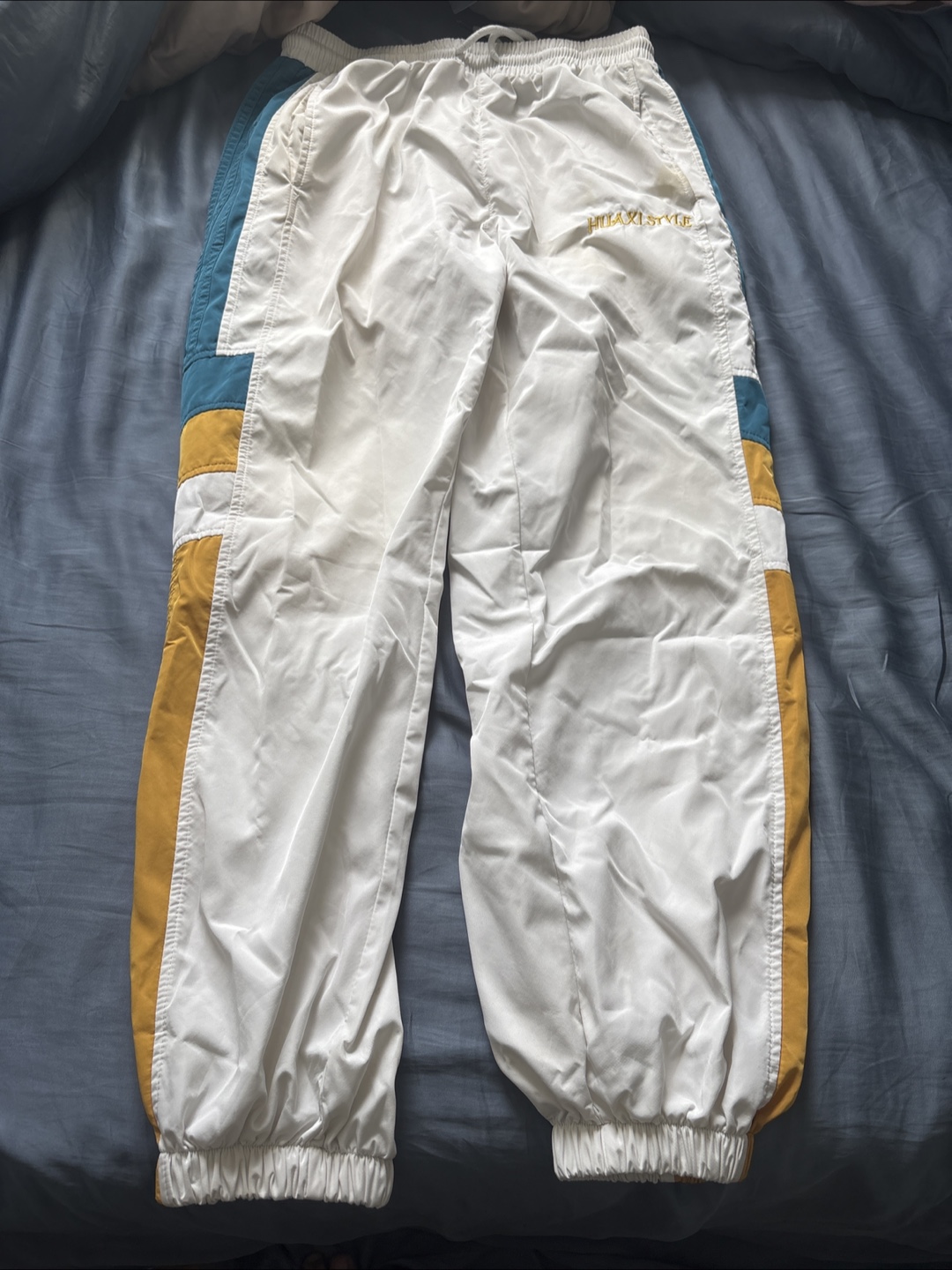 Huxley Style Track Pants - White, Gold, Teal - Size M