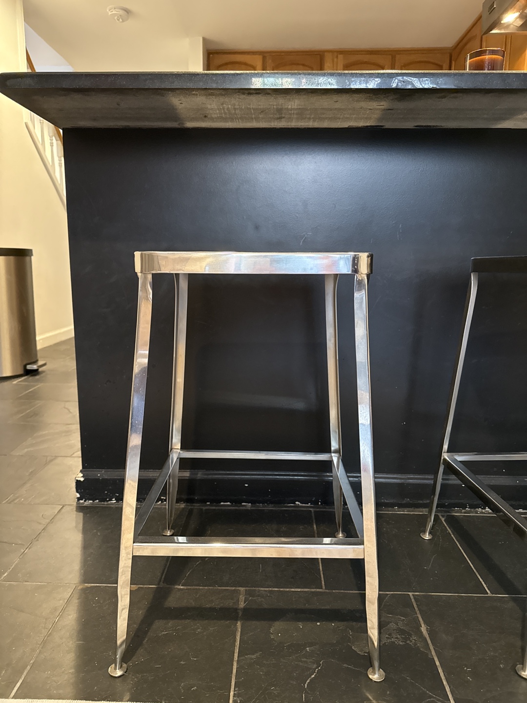Set of Three CB2 Metal Counter Stools