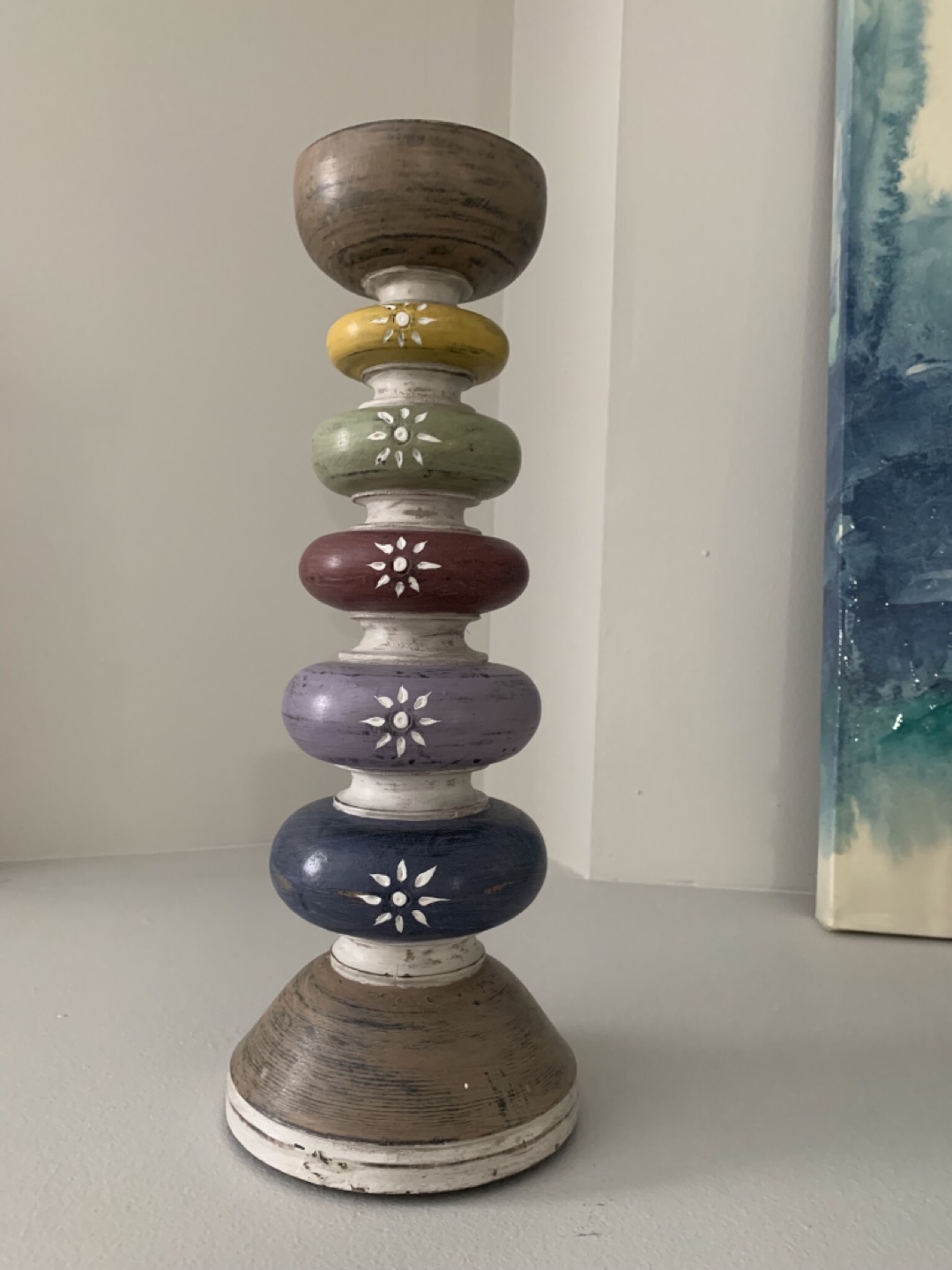Multicoloured Wooden Candle Holder