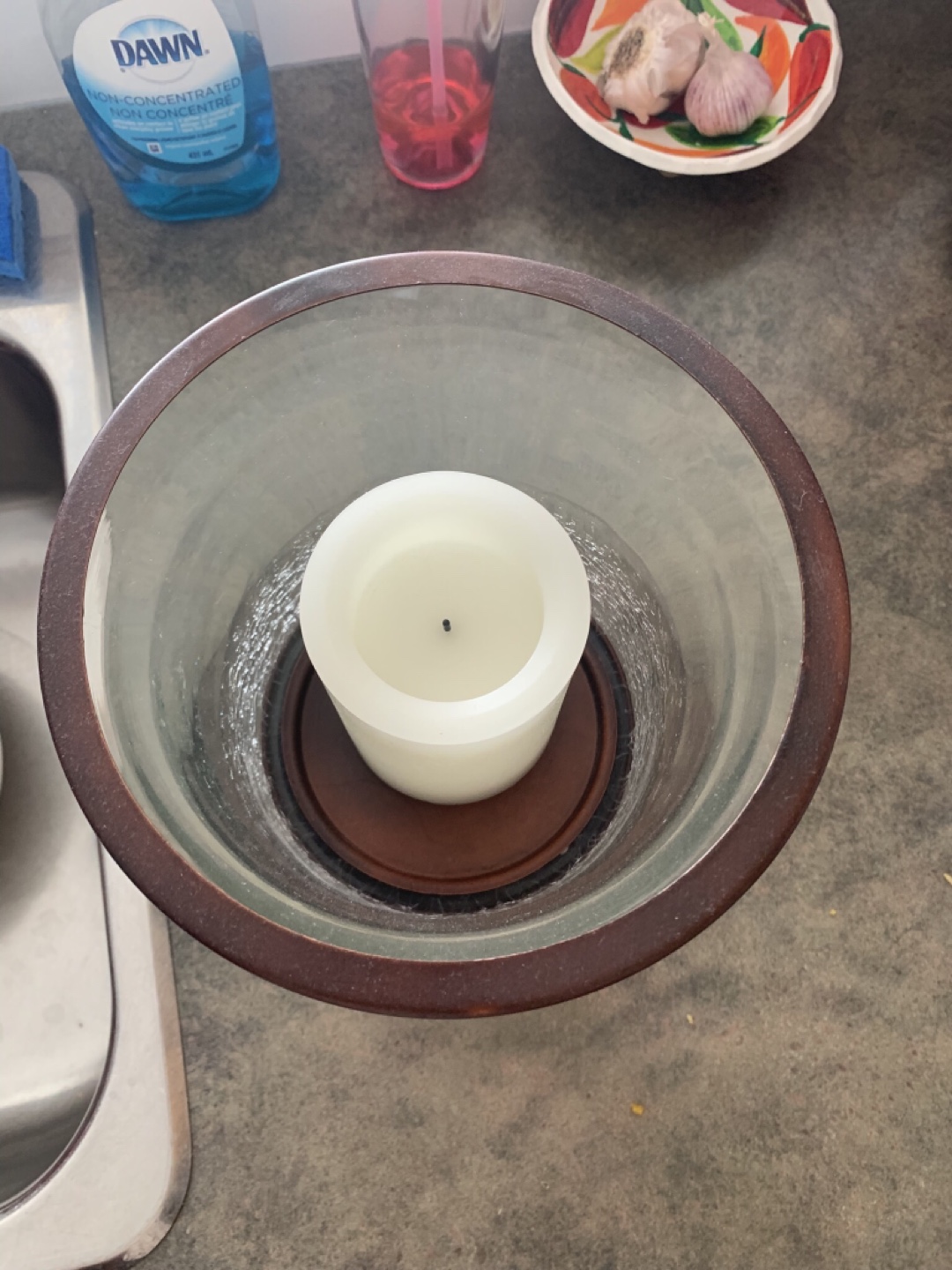 Glass Candle Holder with Wooden Base