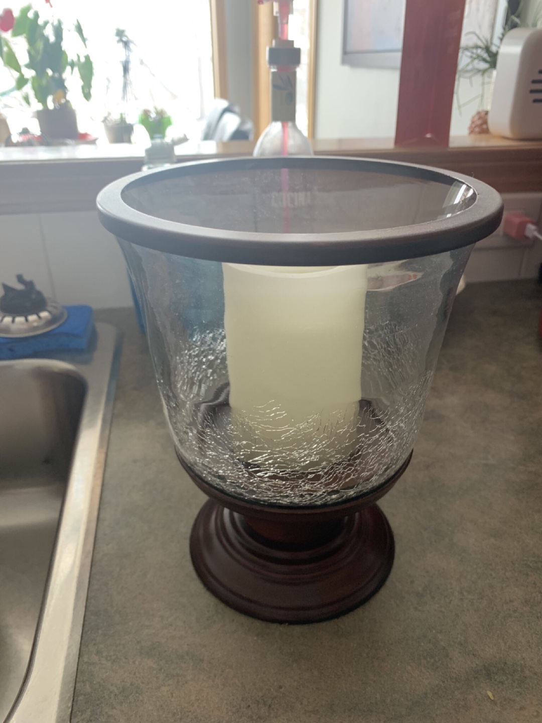 Glass Candle Holder with Wooden Base - photo 2