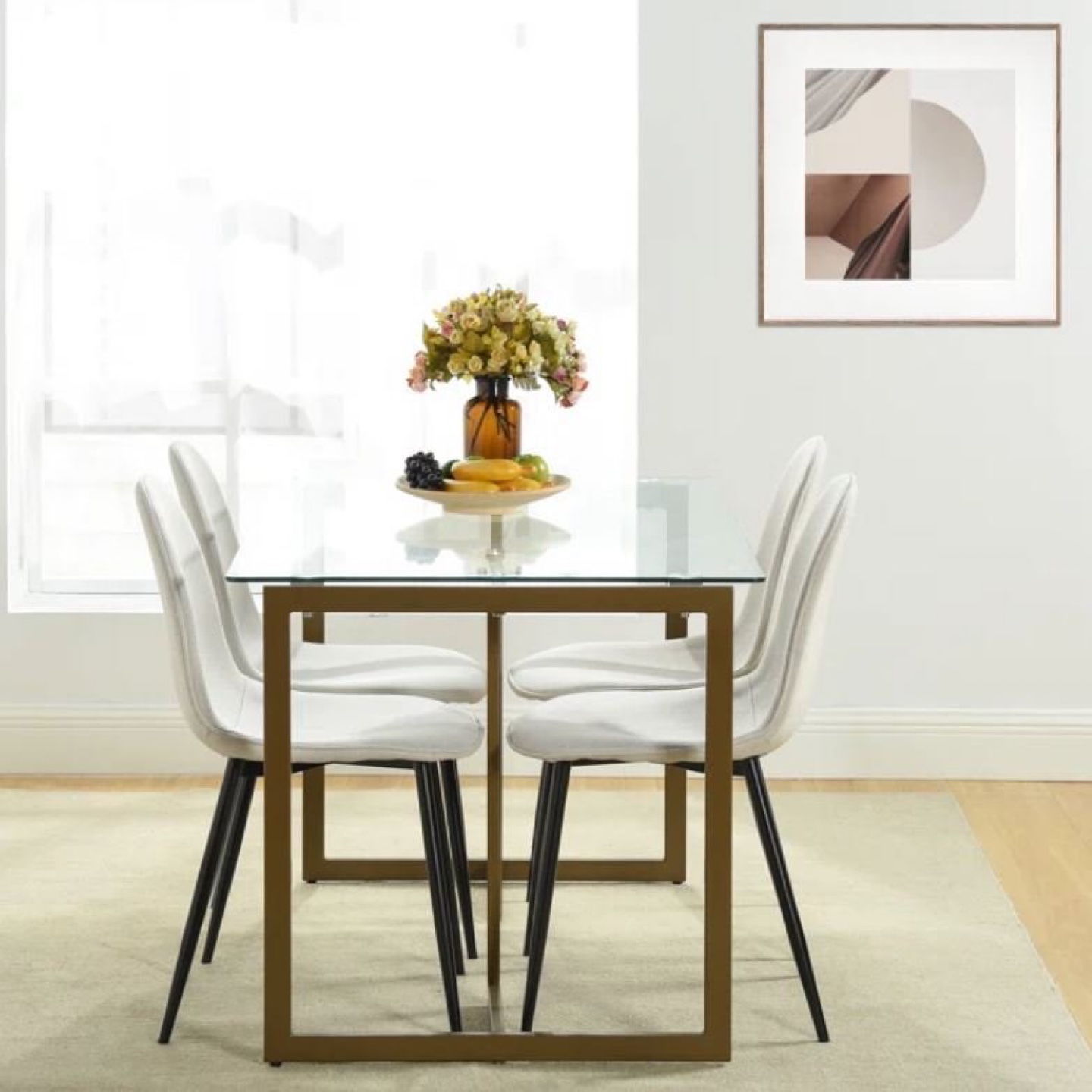 5 Piece Glass-top Dining Table Set with Four Chairs