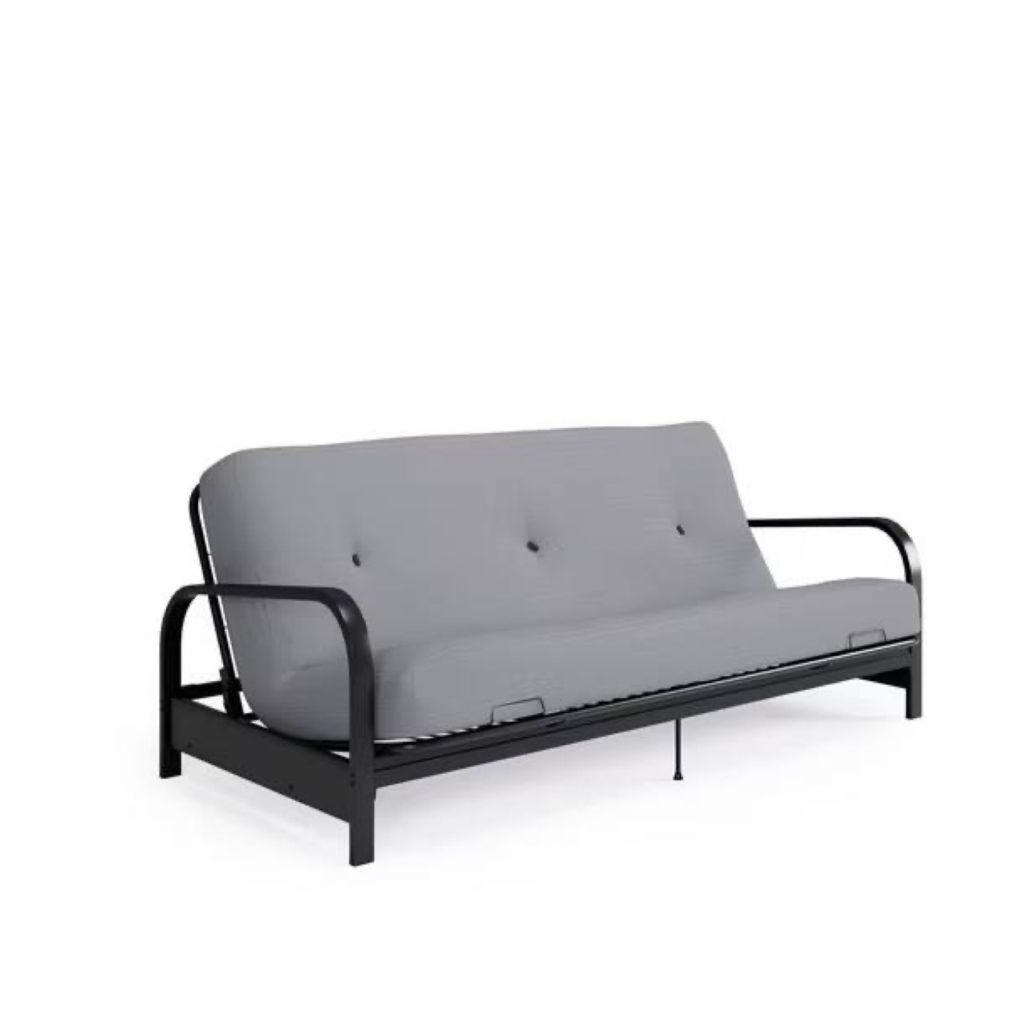Futon Sofa Bed - Grey Fabric, Black Metal Frame