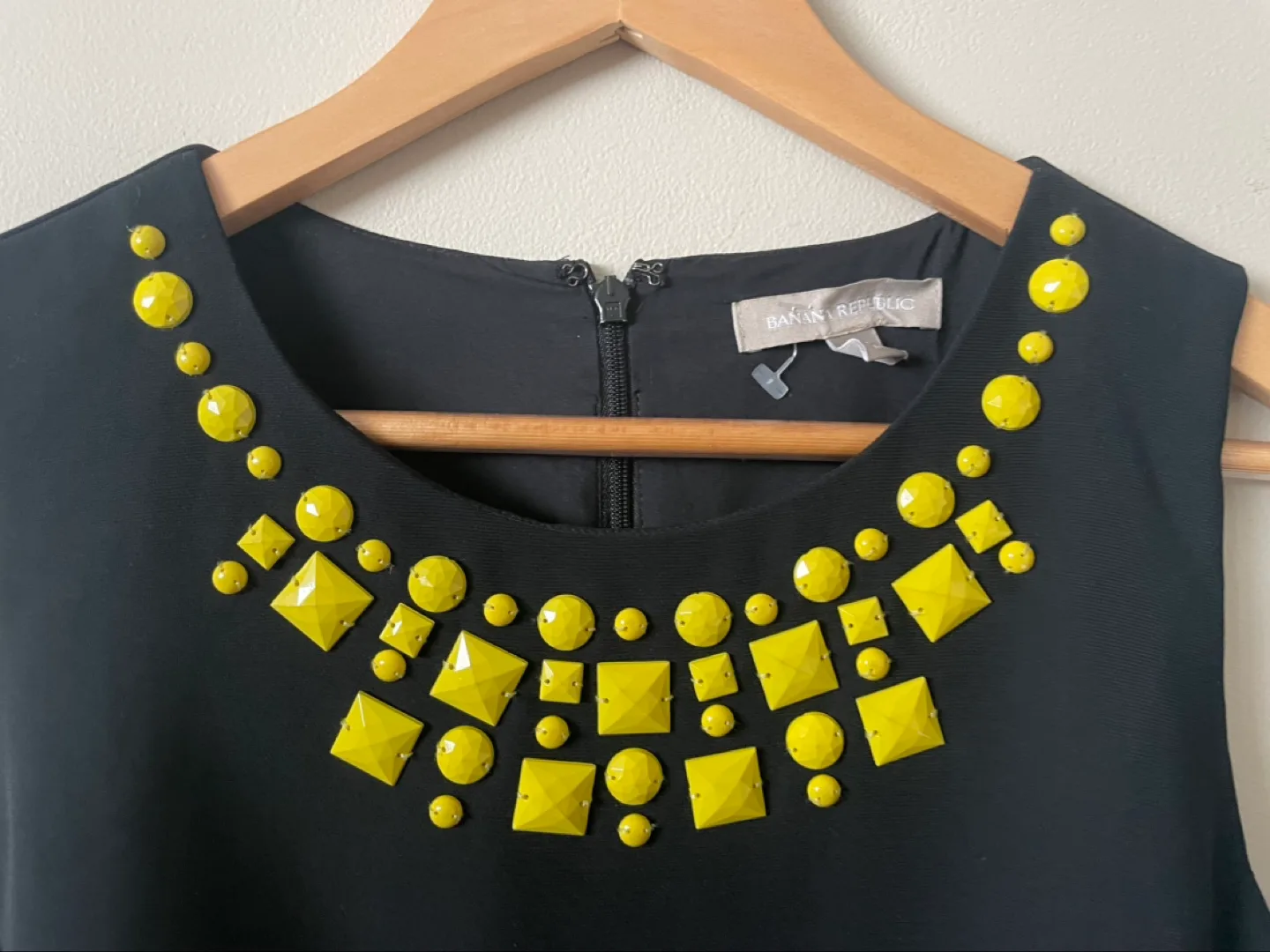 Banana Republic Black Sleeveless Top with Yellow Beaded Neckline image indicator(3)