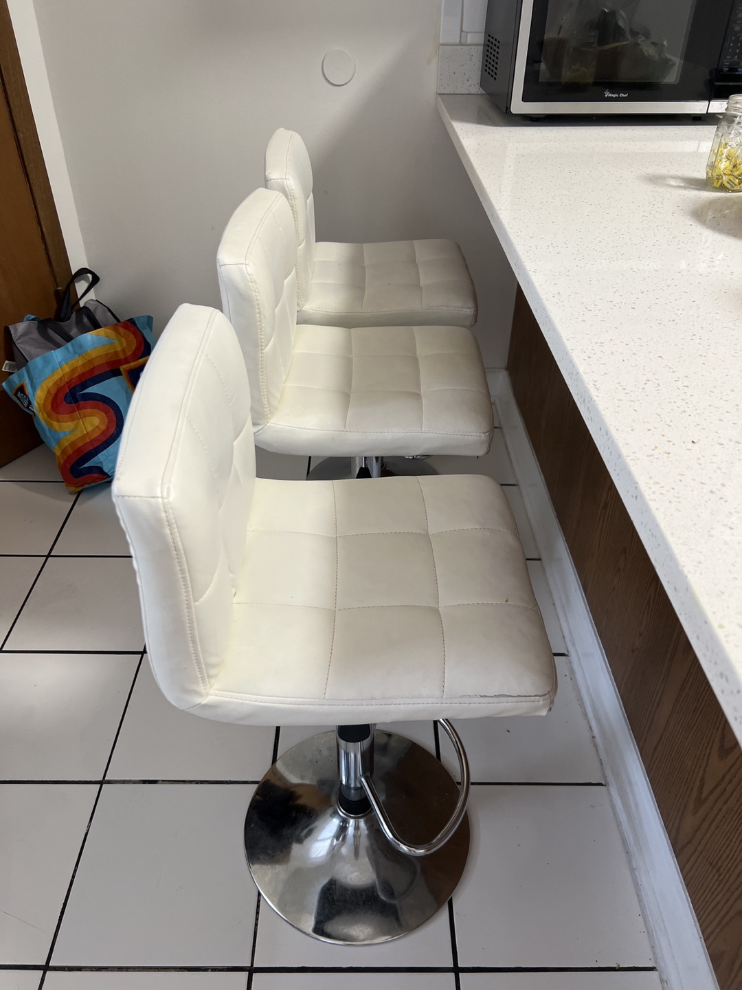 Set of Three White Barstools