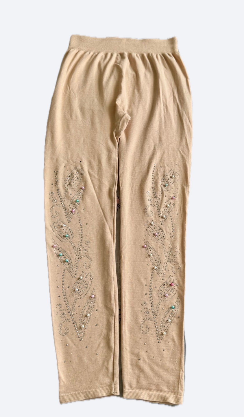 Beige Leggings with Rhinestone Detail