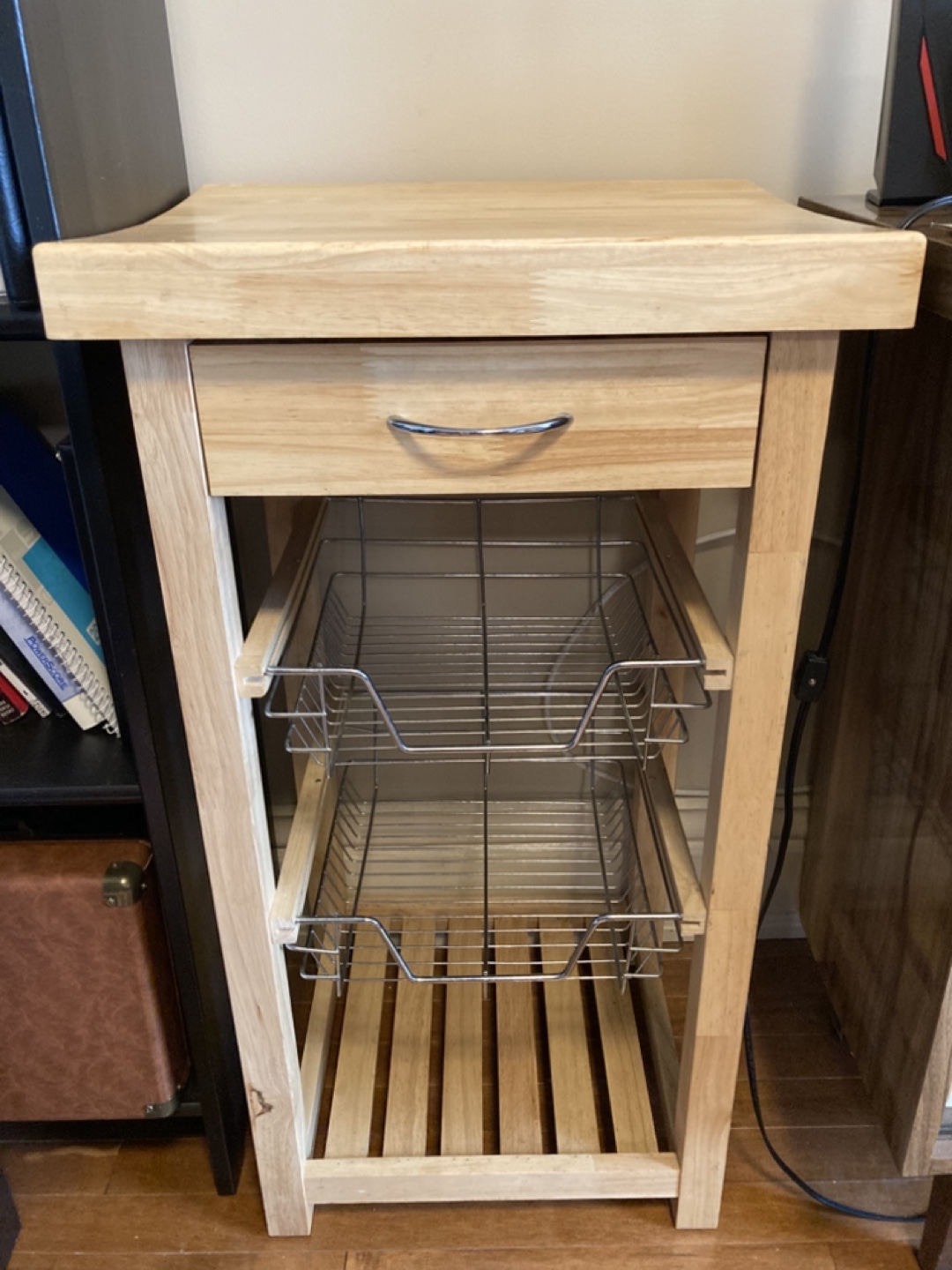 Kitchen storage stand - wood, drawer & baskets - photo 2