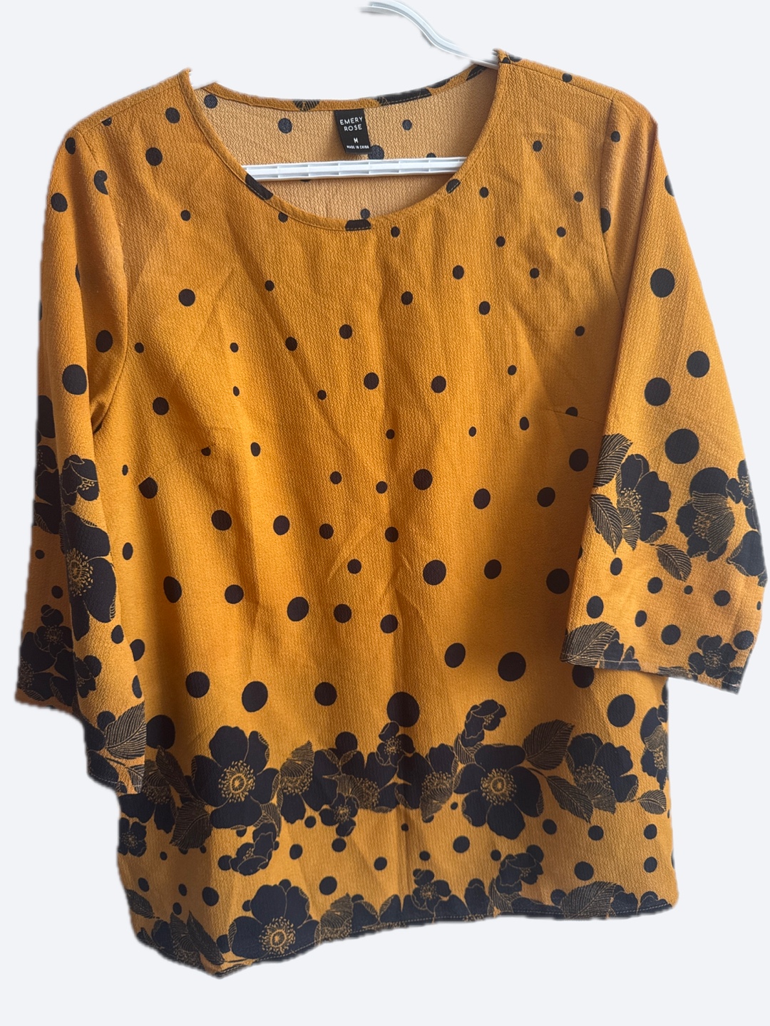 Mustard Yellow & Black Floral Top - Size M-L