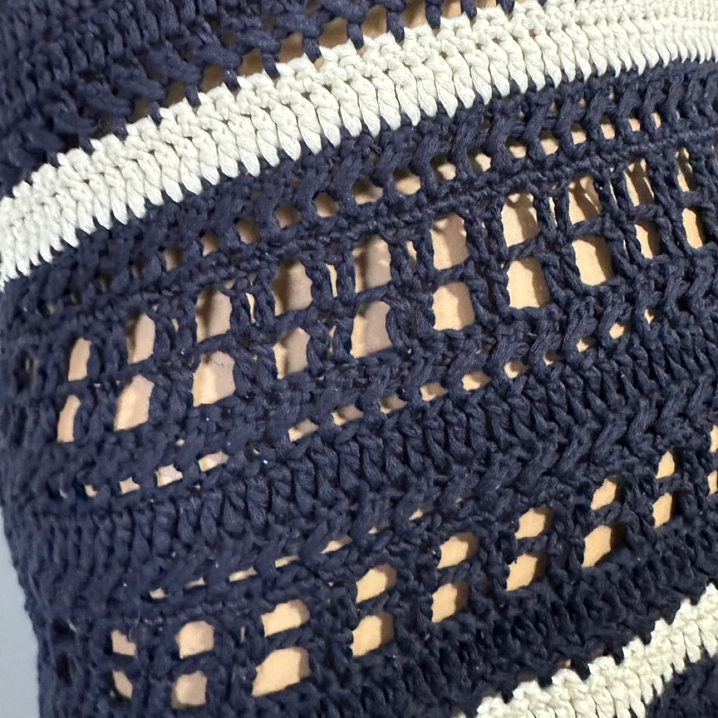 Bohemian Crochet Halter Top, Navy and Cream Tassels Size L image indicator(4)