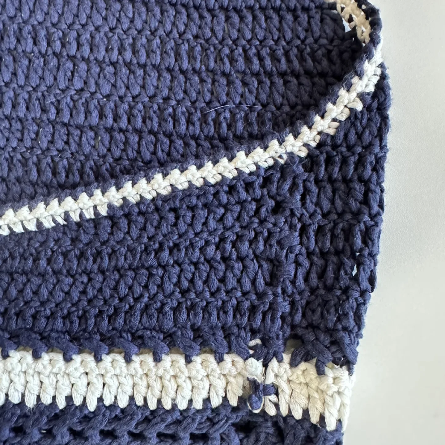 Bohemian Crochet Halter Top, Navy and Cream Tassels Size L image indicator(7)