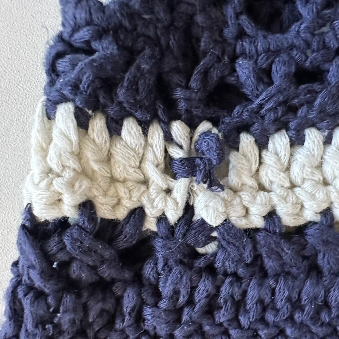 Bohemian Crochet Halter Top, Navy and Cream Tassels Size L image indicator(8)