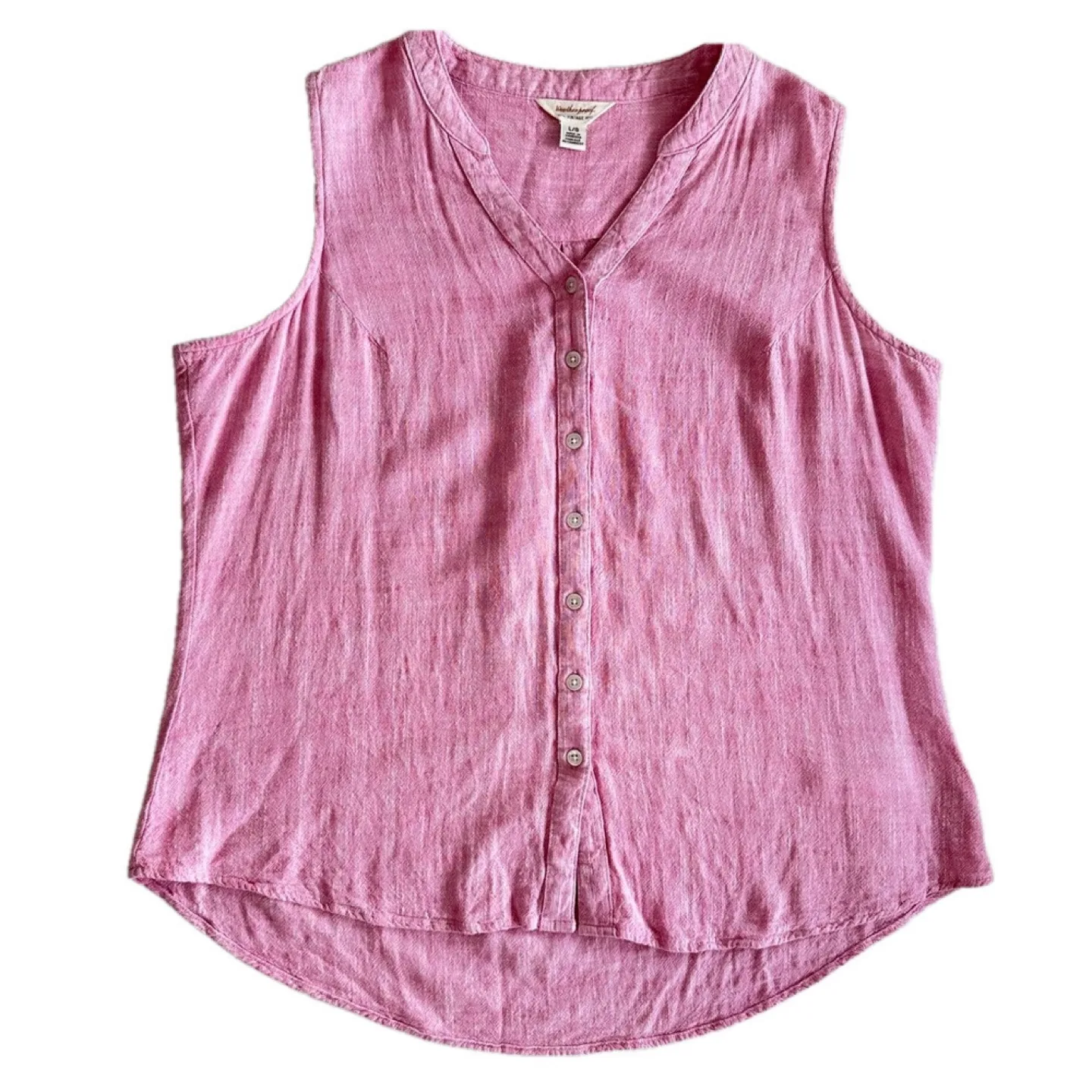 Weatherproof Pink Linen Sleeveless Button-Down Top - Size L image indicator(3)