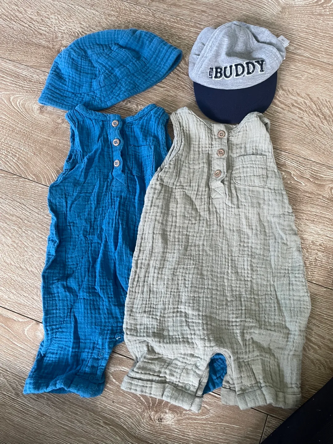 Baby Boy's Summer Outfit Bundle - 2 Rompers + 2 Hats thumbnail