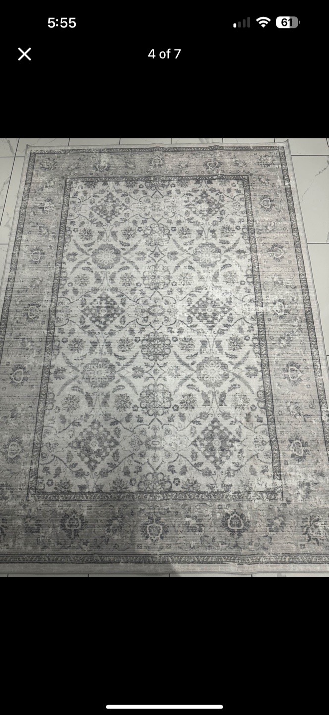 New Elegant Grey and White Area Rug Floral 5x7 - photo 3