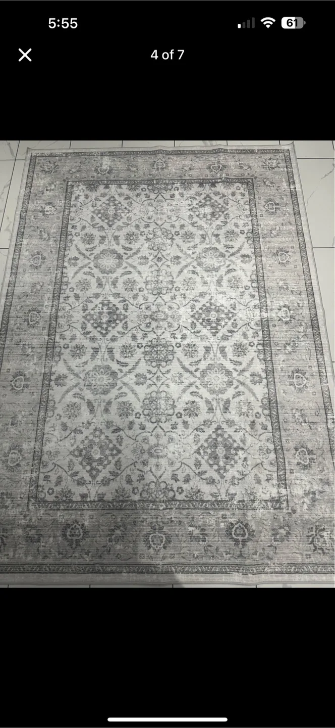New Elegant Grey and White Area Rug Floral 5x7 image indicator(3)