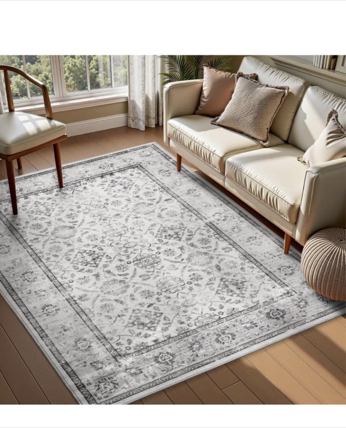 New Elegant Grey and White Area Rug Floral 5x7 - photo 2