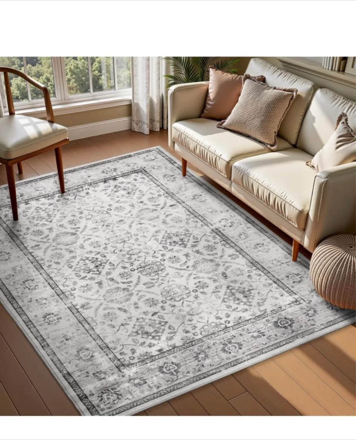 New Elegant Grey and White Area Rug Floral 5x7 image indicator(2)