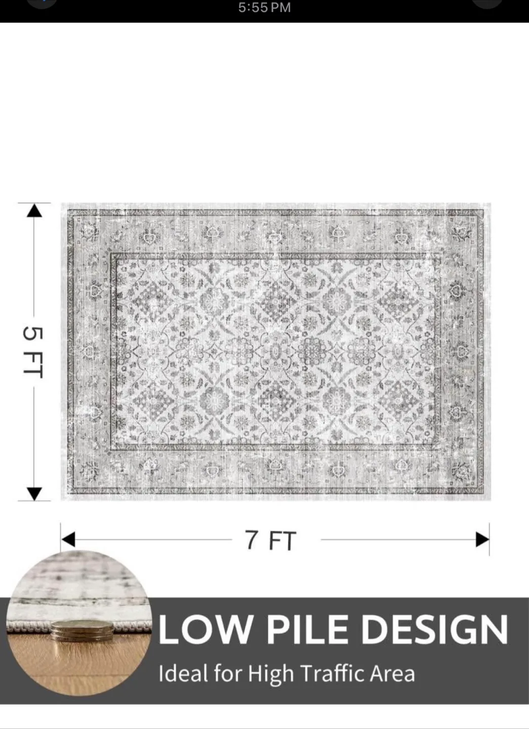 New Elegant Grey and White Area Rug Floral 5x7 image indicator(6)