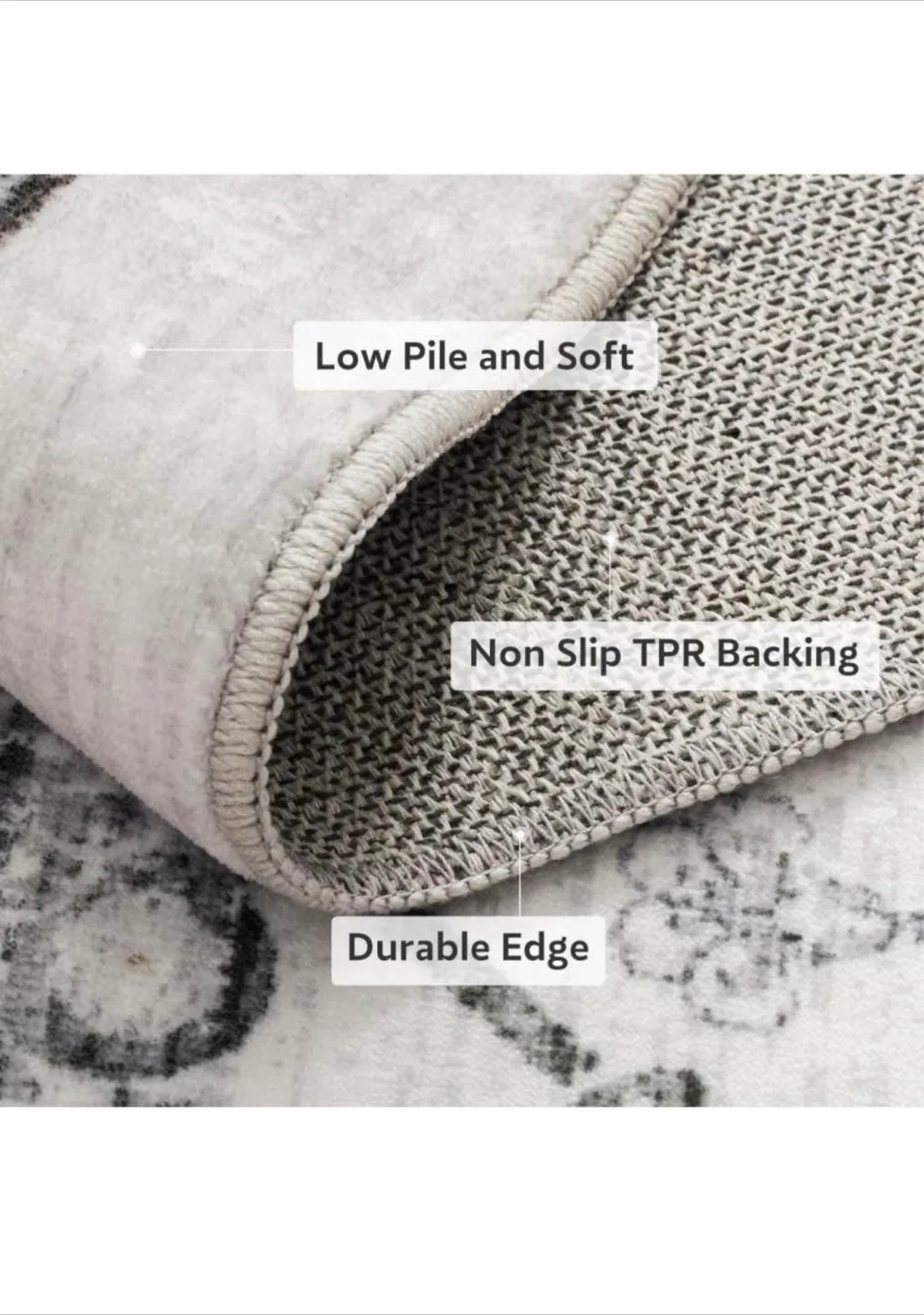 New Elegant Grey and White Area Rug Floral 5x7 image indicator(5)