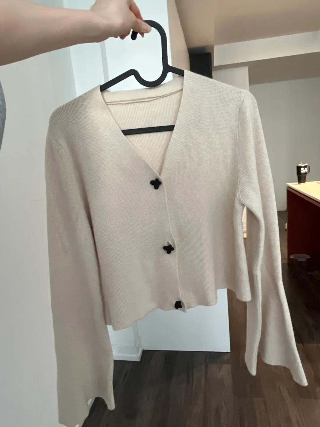 cropped cardigan with bell sleeves thumbnail