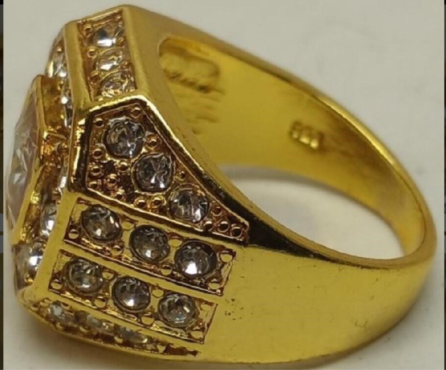 Gold Men's Ring with Silver Rhinestones - photo 3