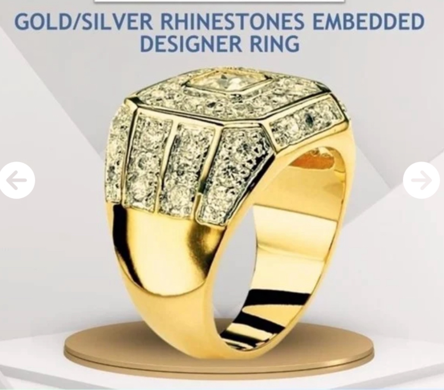 Gold Men's Ring with Silver Rhinestones
