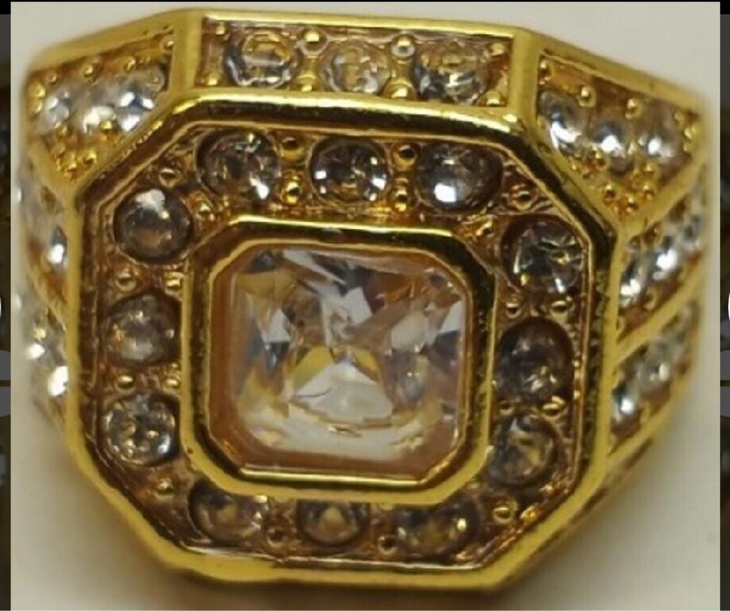 Gold Men's Ring with Silver Rhinestones - photo 2