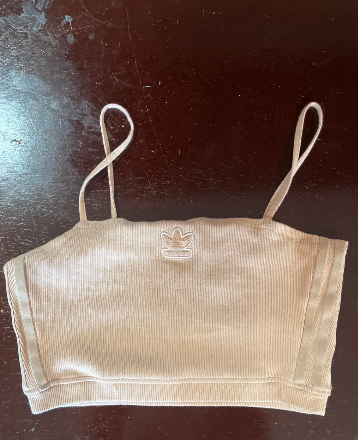 Adidas Beige Ribbed Crop Top - Size Medium thumbnail
