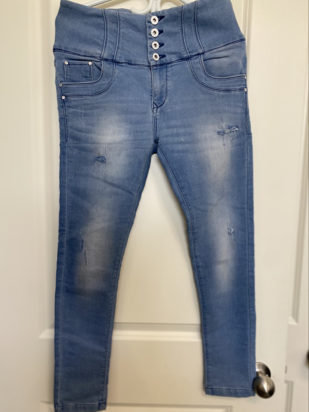 Women's Light Wash Distressed High-Waisted Jeans