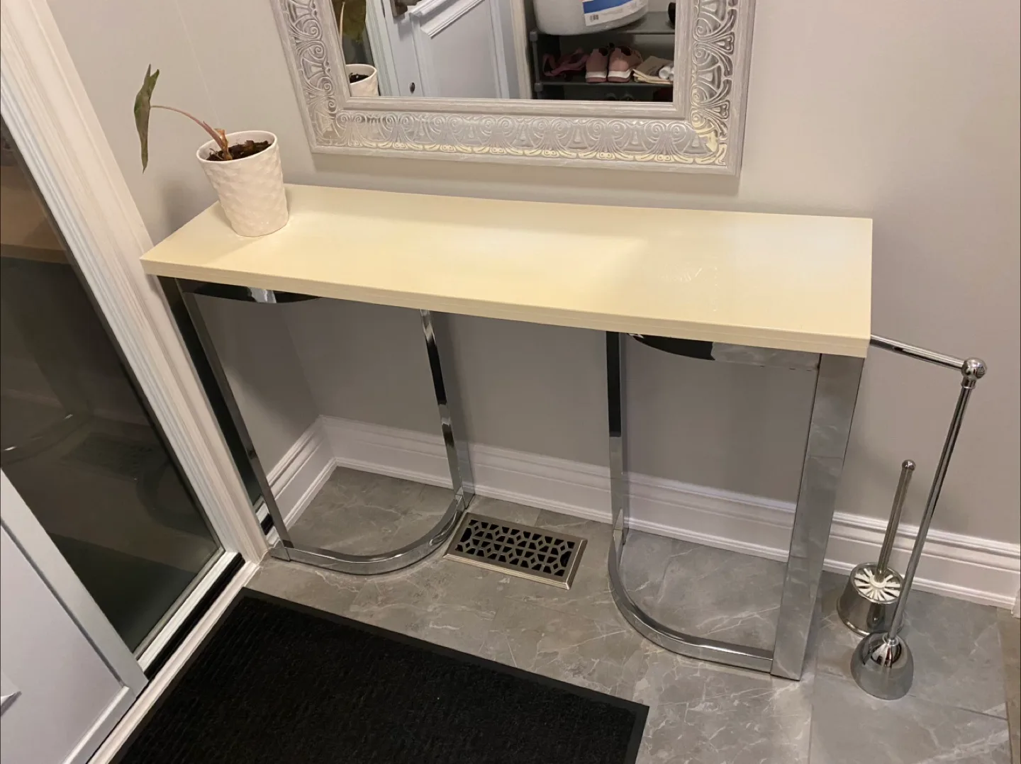 Modern Chrome and White Console Table thumbnail