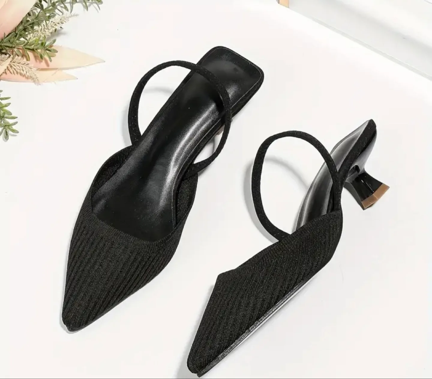 Black Knitted Slingback Kitten Heels image indicator(4)