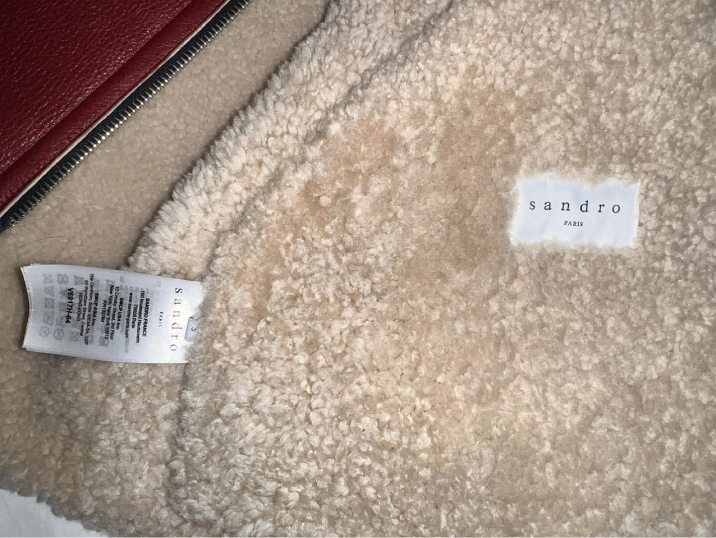 Sandro Paris Burgundy Leather Shearling Jacket - photo 3