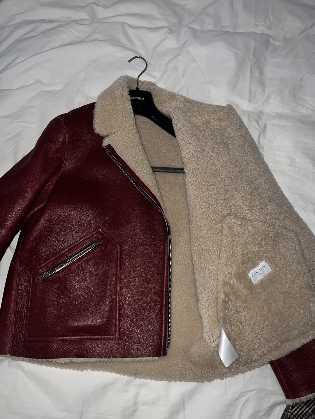 Sandro Paris Burgundy Leather Shearling Jacket - photo 4