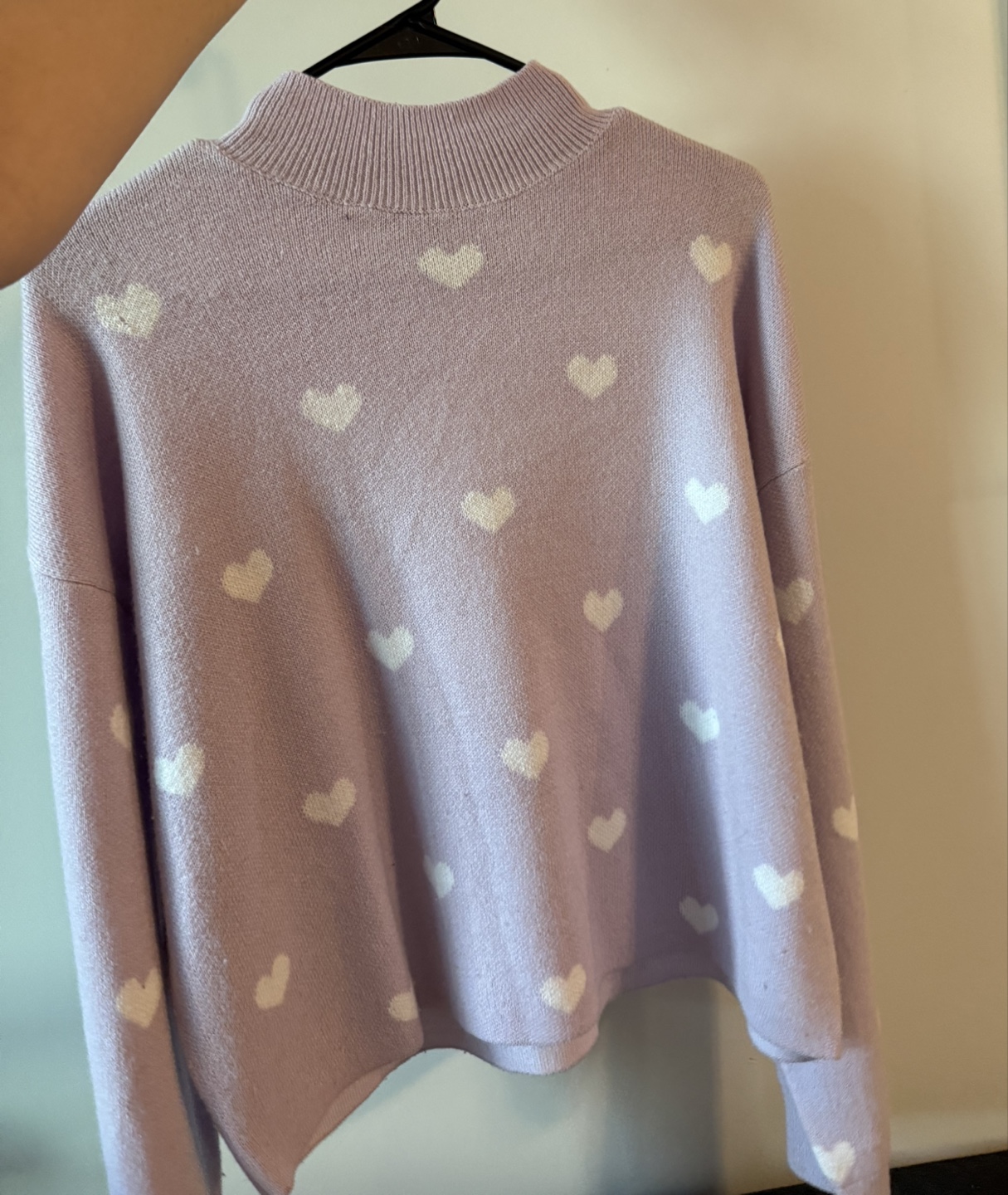 Lavender Mock Neck Sweater with White Hearts - photo 2