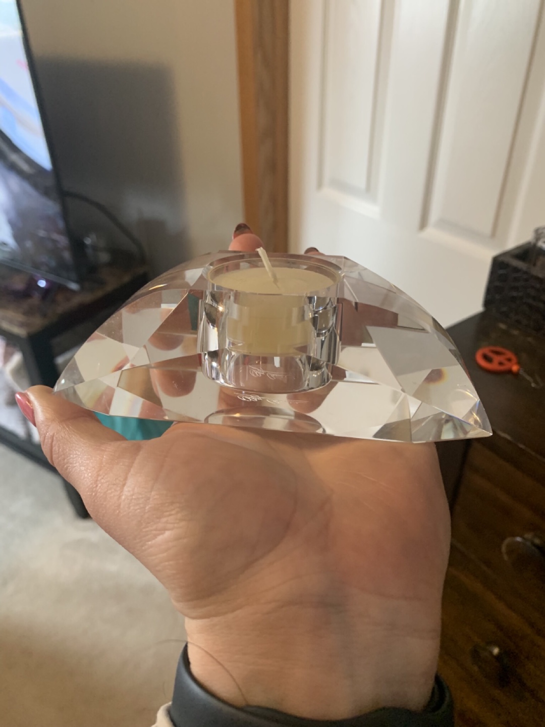 Crystal candle holder with tea light - photo 2
