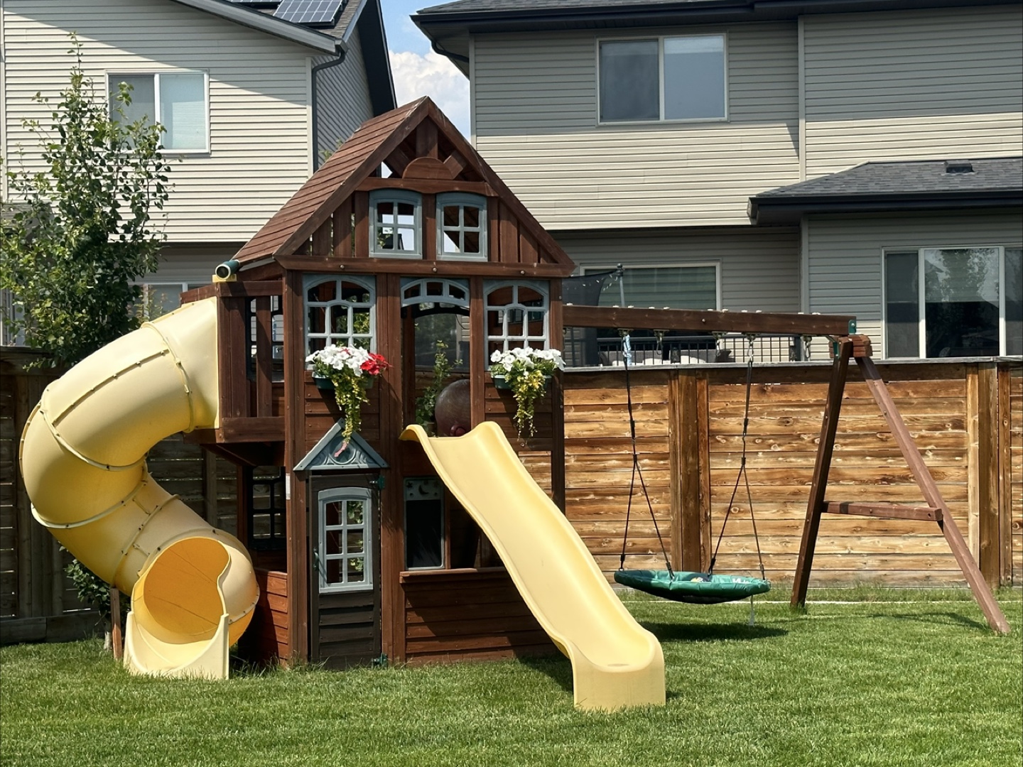 Wooden Playset with Slide and Swing Set