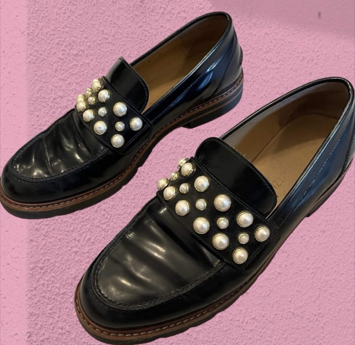 Stuart Weitzman Pearl Embellished Loafers