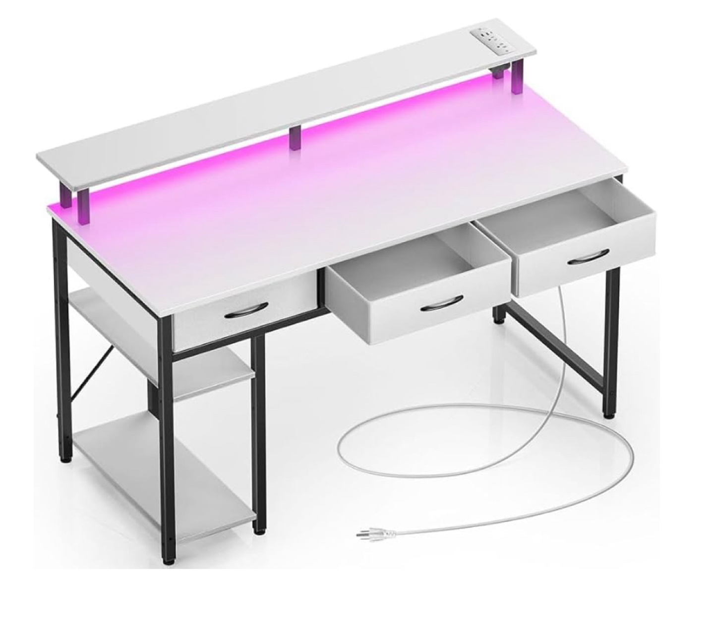 White Computer Desk with Built-in Outlets and USB Ports - photo 3