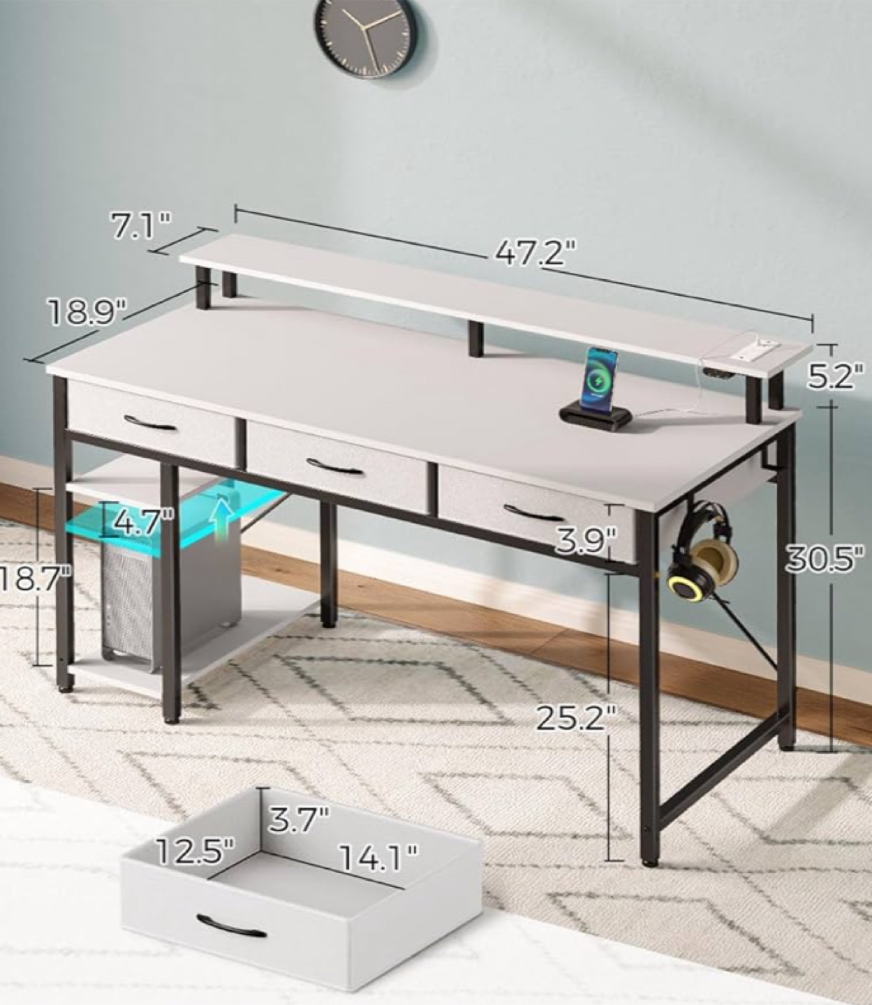 White Computer Desk with Built-in Outlets and USB Ports - photo 2