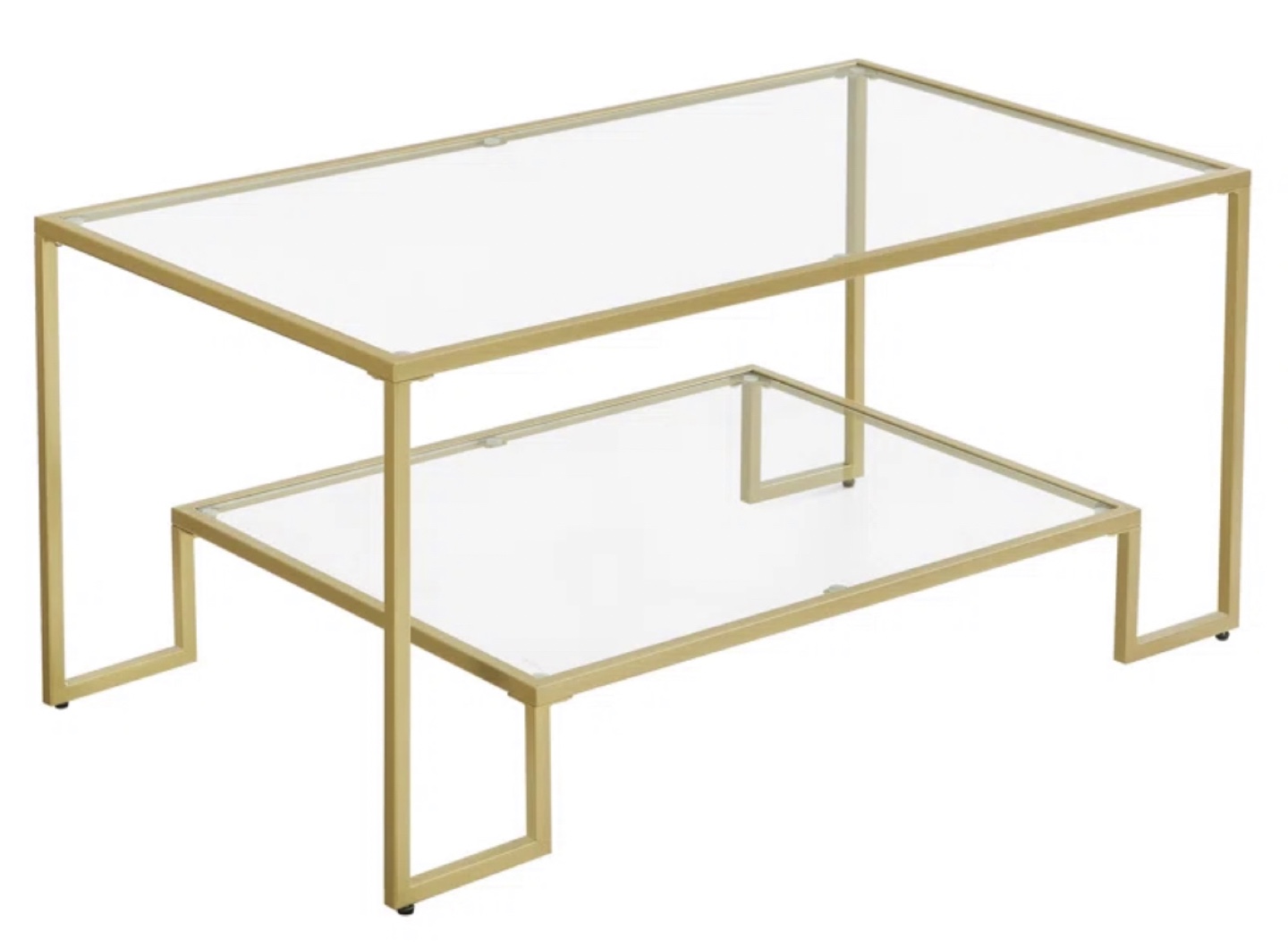 Gold Metal and Glass Coffee Table with Shelf - photo 3