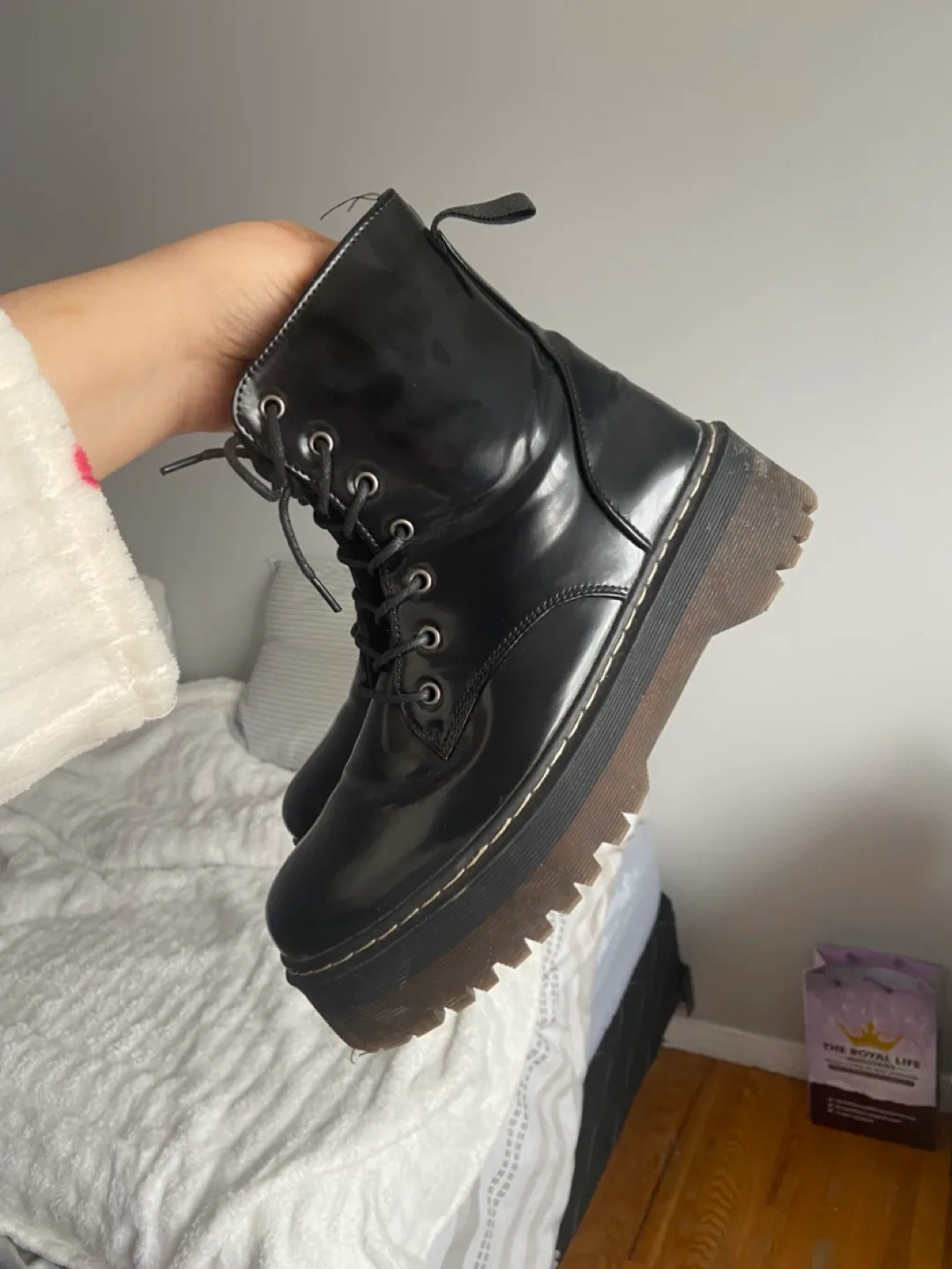 Black Patent Leather Platform Boots thumbnail