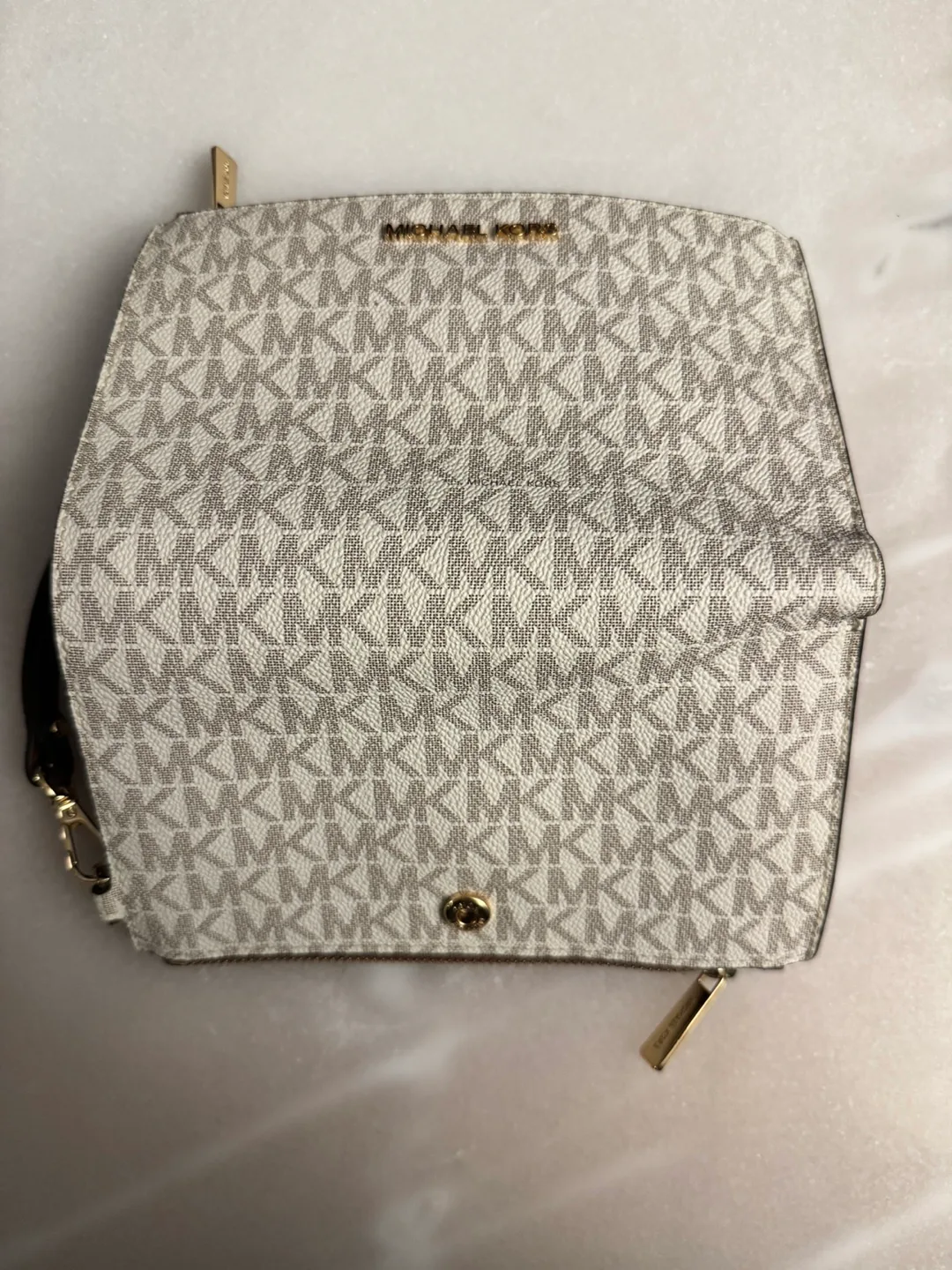 Michael Kors Brown and Beige Zip-Around Wallet with Wrist Strap thumbnail