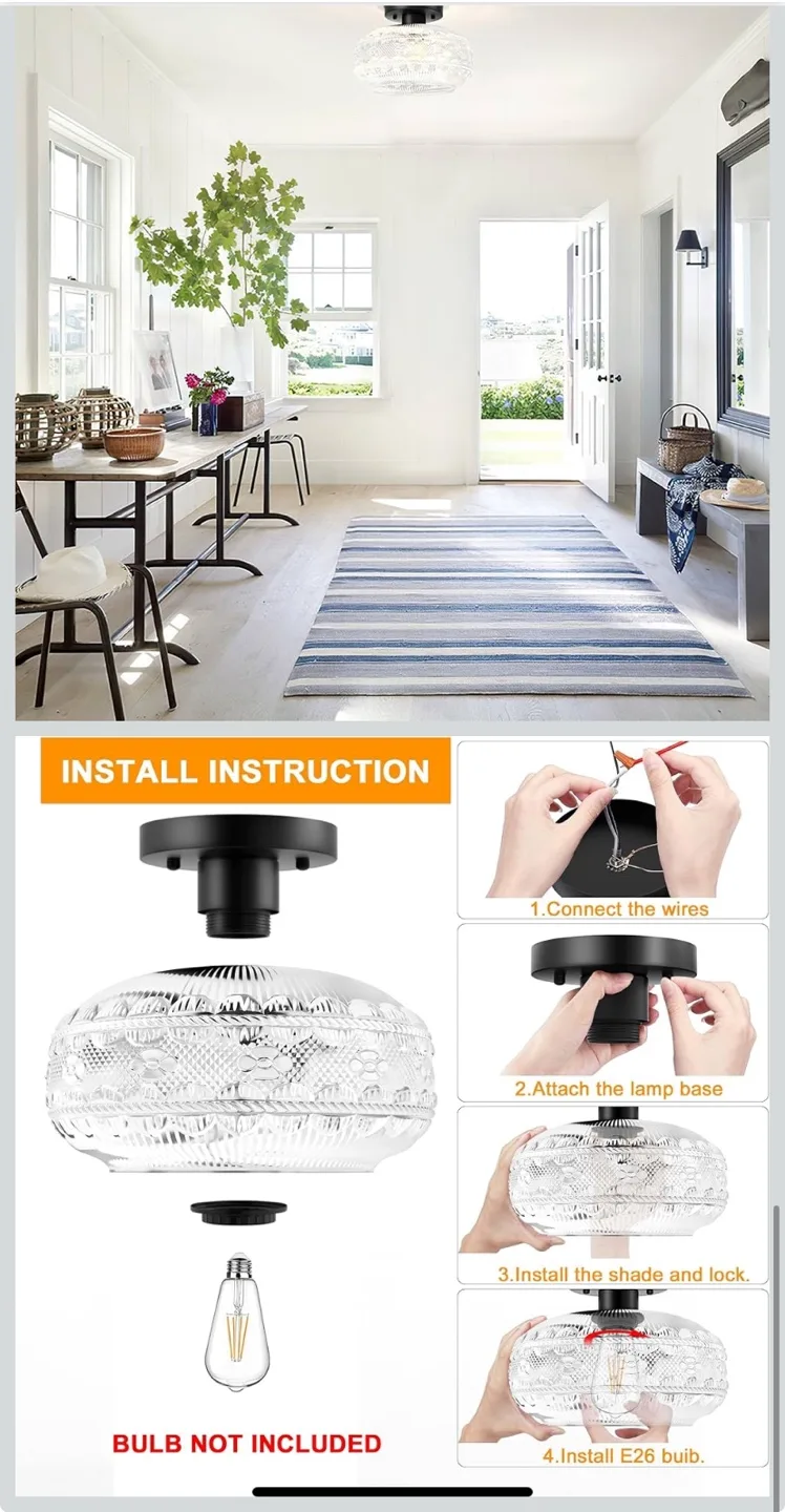 APOTO Flush Mount Ceiling Light Fixture, Clear Glass Shade, thumbnail
