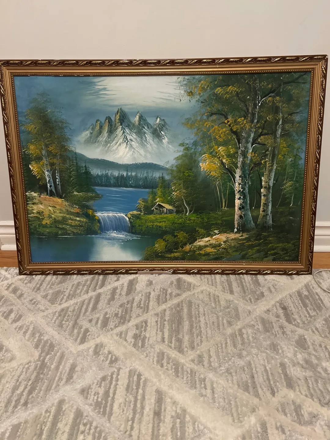 Vintage landscape painting in ornate frame thumbnail