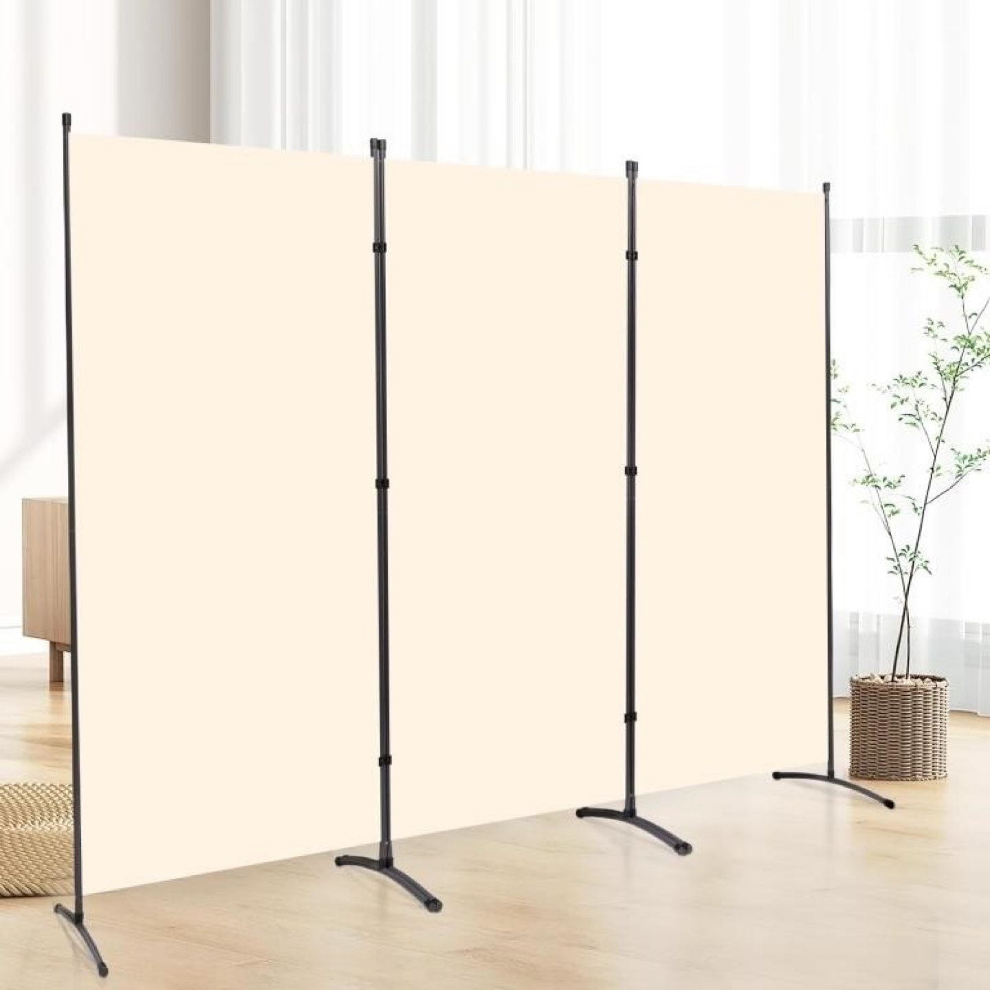 CHOSENM  Three Panel Room Divider - Beige Fabric,