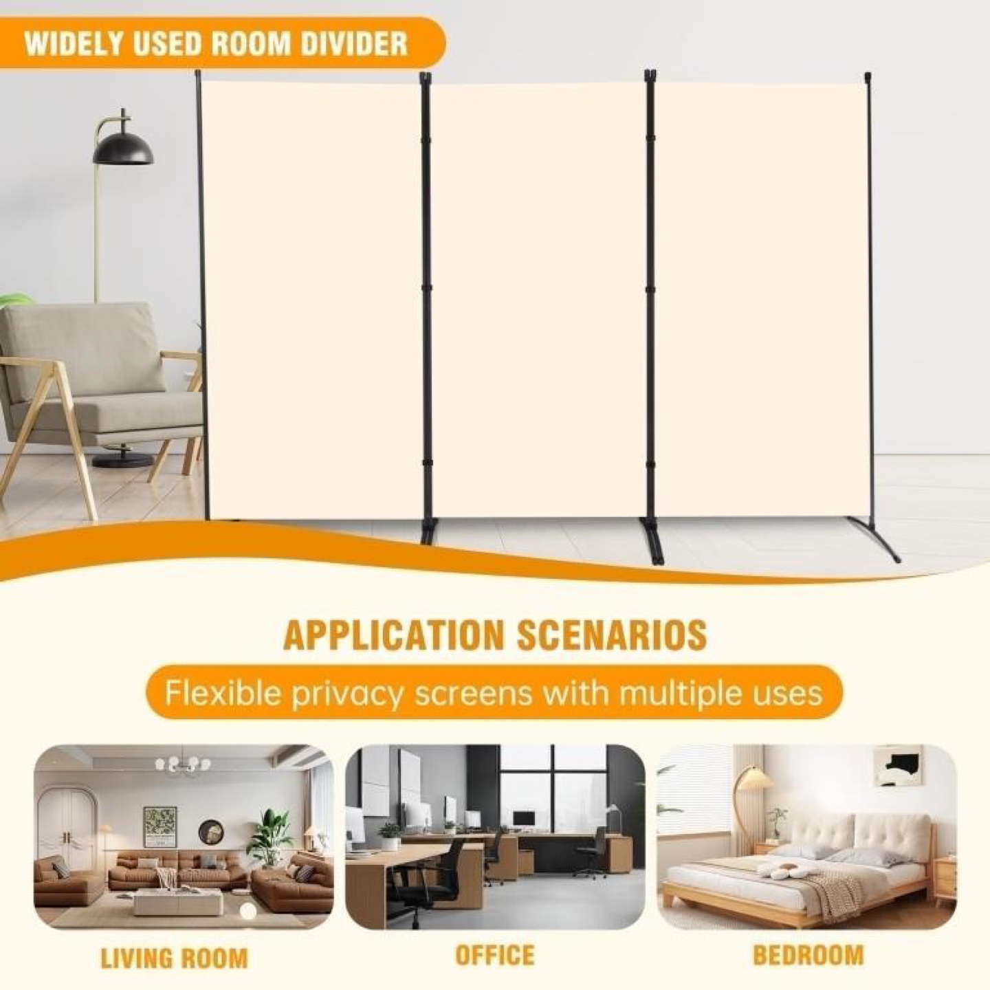 CHOSENM  Three Panel Room Divider - Beige Fabric, - photo 5